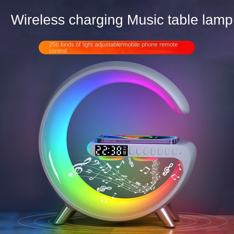 LED App Control RGB Night Light Atmosphere Lamps Digital Alarm Clock Speaker Wireless Charger Children Sleep Bedroom Decoration